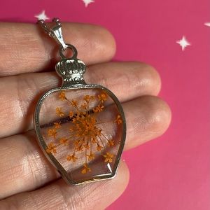 Handmade Pressed Orange Queen Anne's Lace Flower Necklace by BananaWerks